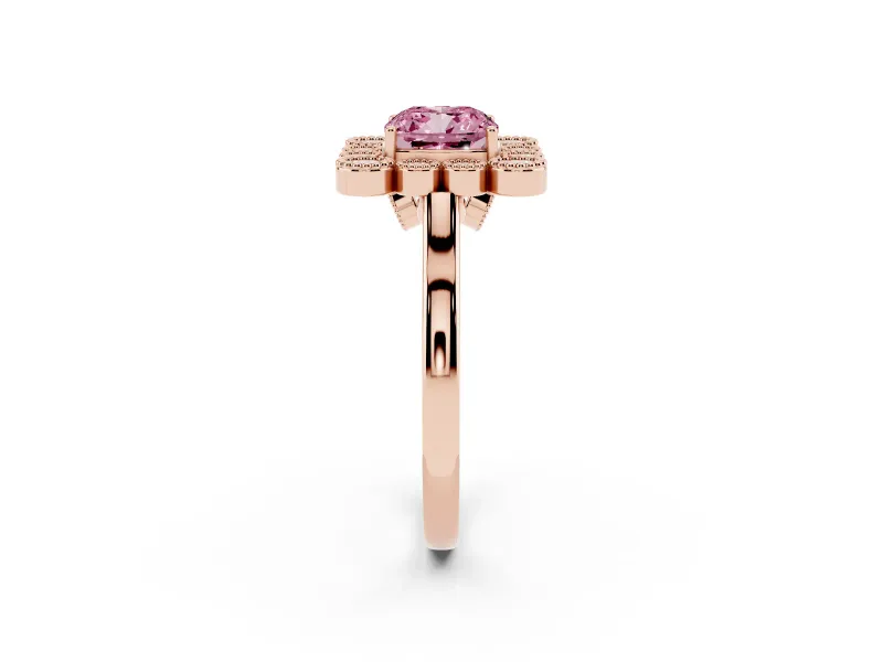 Cushion Cut Milgrain Cluster Halo Engagement Ring Setting for a Fancy Pink Lab-Grown Diamond | Plain Band | Rose Gold