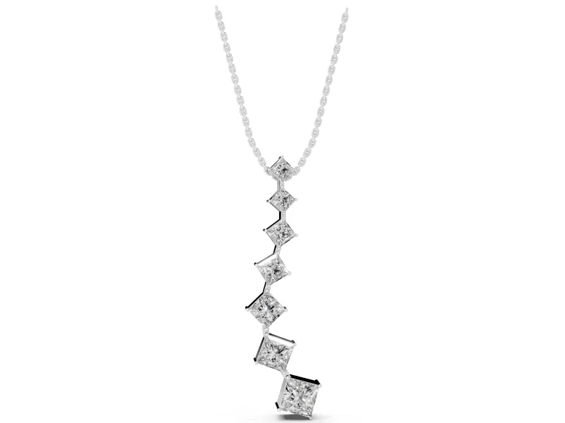 Princess Cut Lab-Grown Diamond Graduated Curve Drop Necklace | Set on Point | White Gold