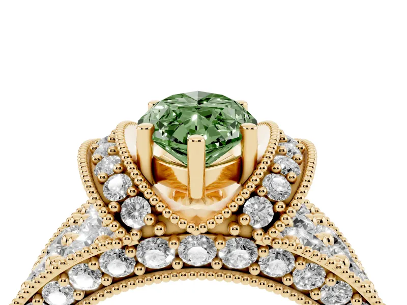 Marquise Vintage Pave Engagement Ring Setting for a Fancy Green Lab-Grown Diamond | Milgrain Edges | Yellow Gold