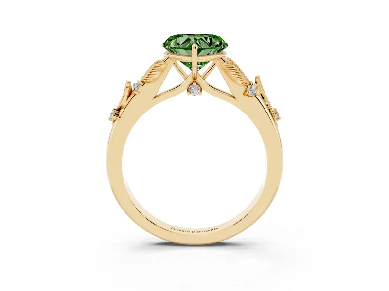 Heart-Shaped Leaf Engagement Ring Setting for a Fancy Green Lab-Grown Diamond | Yellow Gold