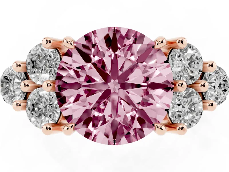 Round Cluster Side Stone Engagement Ring Setting for a Fancy Pink Lab-Grown Diamond | Rose Gold