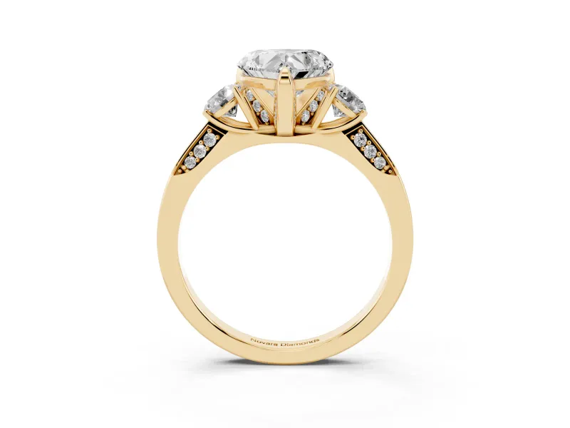 Heart-Shaped Hidden Halo Three Stone Engagement Ring Setting | Pave Gallery | Yellow Gold
