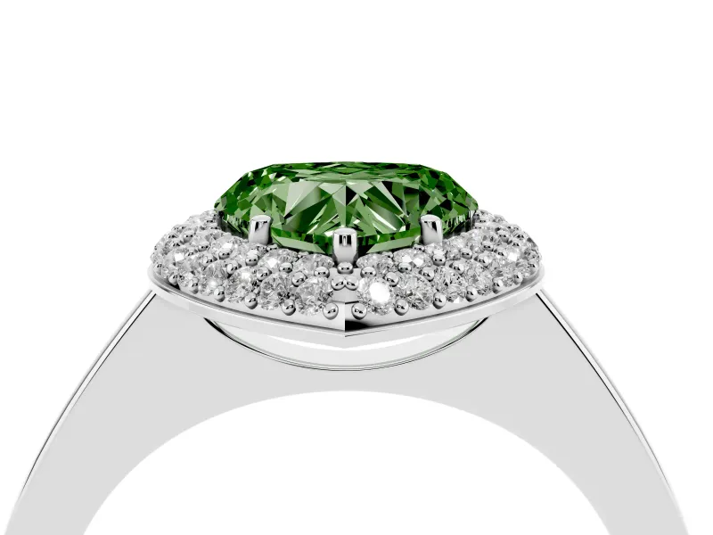 Fancy Green Heart Cut Diamond Halo Engagement Ring Set in Platinum with Solitaire Band and Prong Setting