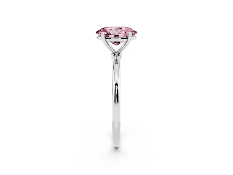 Oval Thin Solitaire Engagement Ring Setting for a Fancy Pink Lab-Grown Diamond | Straight Plain Band | Sterling Silver