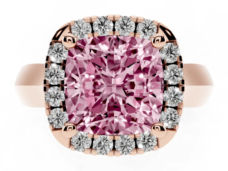 Cushion Cut Halo Engagement Ring Setting for a Fancy Pink Lab-Grown Diamond | Square Profile Band | Rose Gold