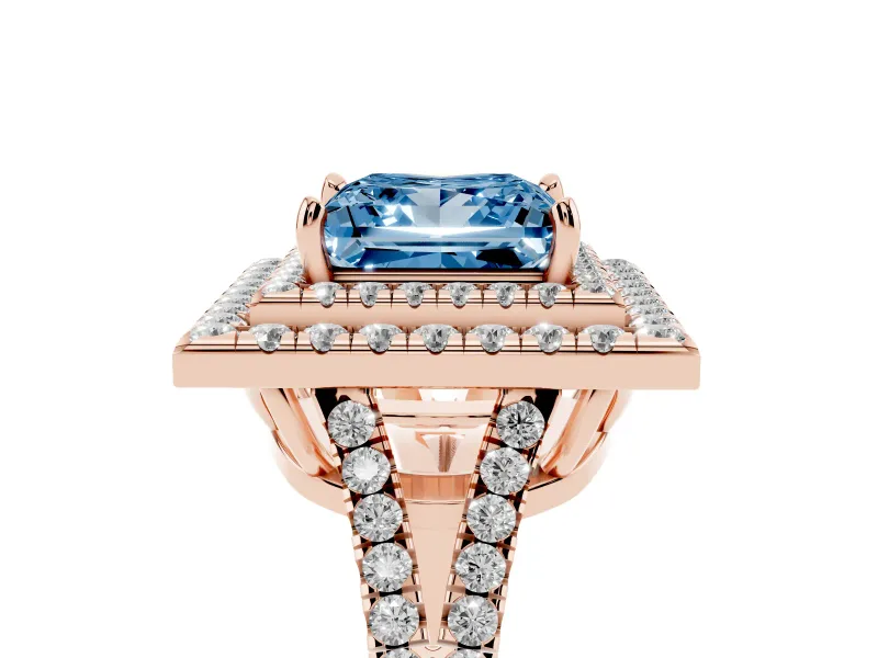 Princess Cut Halo Engagement Ring Setting for a Fancy Blue Lab-Grown Diamond | Rose Gold - Design NV-24799