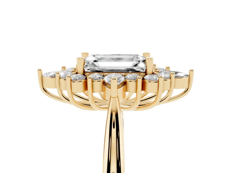 Emerald Cut Cluster Halo Engagement Ring Setting | Yellow Gold