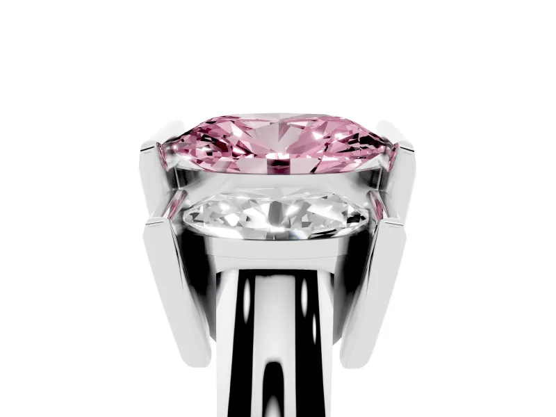 Fancy Pink Oval Cut Diamond Three-Stone Channel Set Ring Set in Silver with Smooth Polished Band