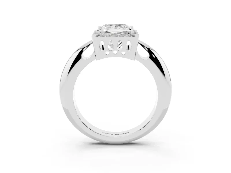 Princess Cut Diamond Halo Engagement Ring Set in Silver with Plain Split Shank and Prong Setting