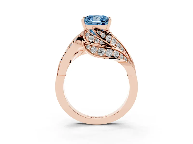 Princess Cut Bypass Hidden Halo Engagement Ring Setting for a Fancy Blue Lab-Grown Diamond | Graduated Pavé | Rose Gold
