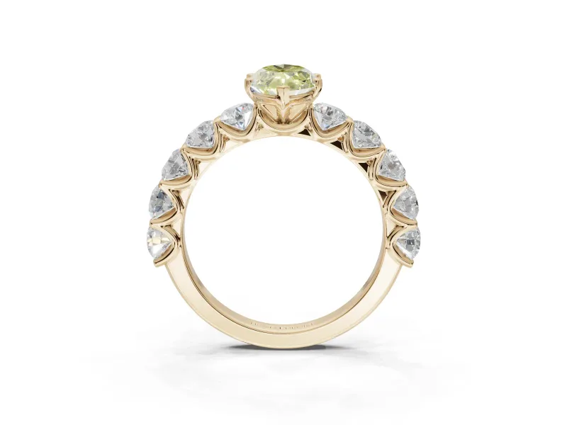 Marquise Side Stone Engagement Ring Setting for a Fancy Yellow Lab-Grown Diamond | Scalloped Prong Accents | Yellow Gold