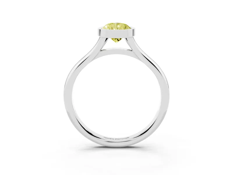 Fancy Yellow Bezel Set Pear Cut Diamond Solitaire Ring Set in Silver with Tapered Band