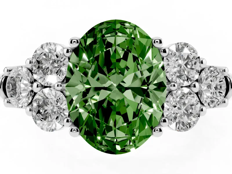 Oval Side Stone Engagement Ring Setting for a Fancy Green Lab-Grown Diamond | White Gold
