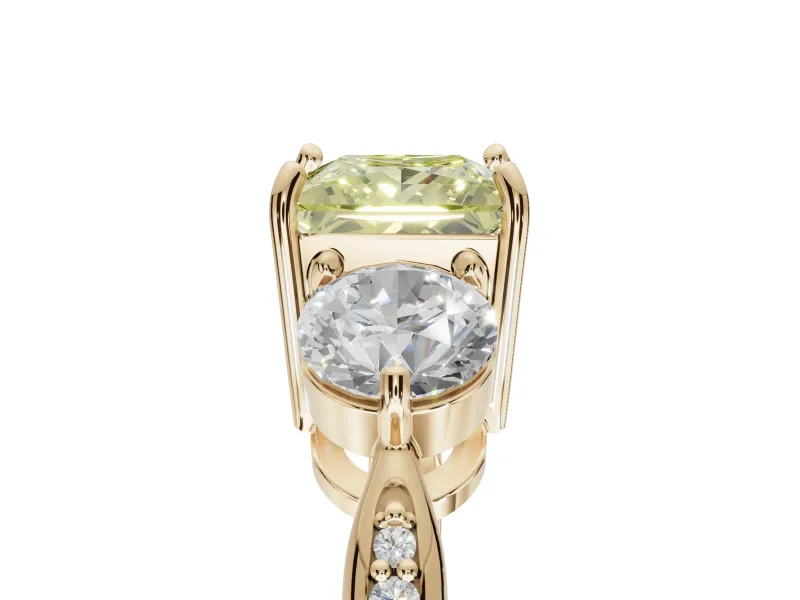 Princess Cut Three Stone Engagement Ring Setting for a Fancy Yellow Lab-Grown Diamond | Tapered Pave Band | Yellow Gold