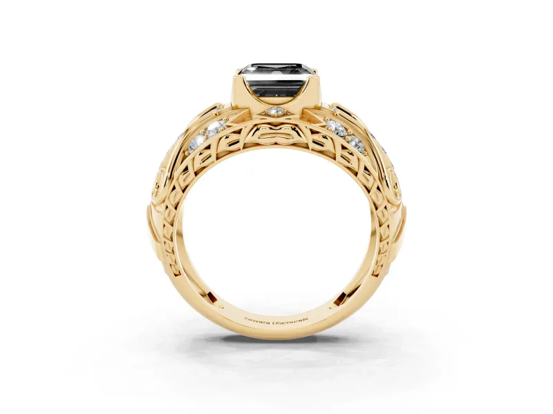 Asscher Cut Art Deco Graduated Engagement Ring Setting for a Black Center | Yellow Gold