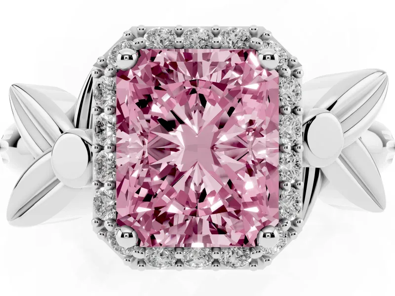 Radiant Cut Floral Halo Engagement Ring Setting for a Fancy Pink Lab-Grown Diamond | Sterling Silver
