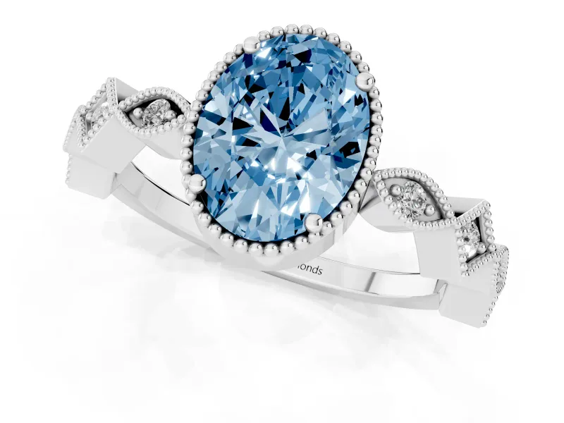 Oval Milgrain Bezel Engagement Ring Setting for a Fancy Blue Lab-Grown Diamond | White Gold