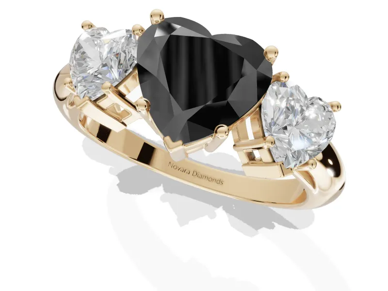 Heart-Shaped 3 Stone Engagement Ring Setting for a Black Center | Yellow Gold