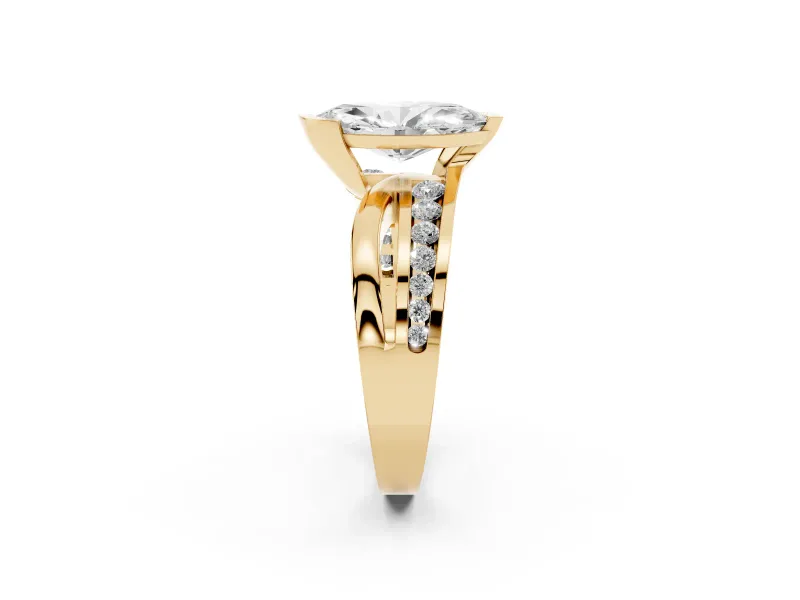 Marquise Graduated Channel Bypass Engagement Ring Setting | Split Shank | Yellow Gold