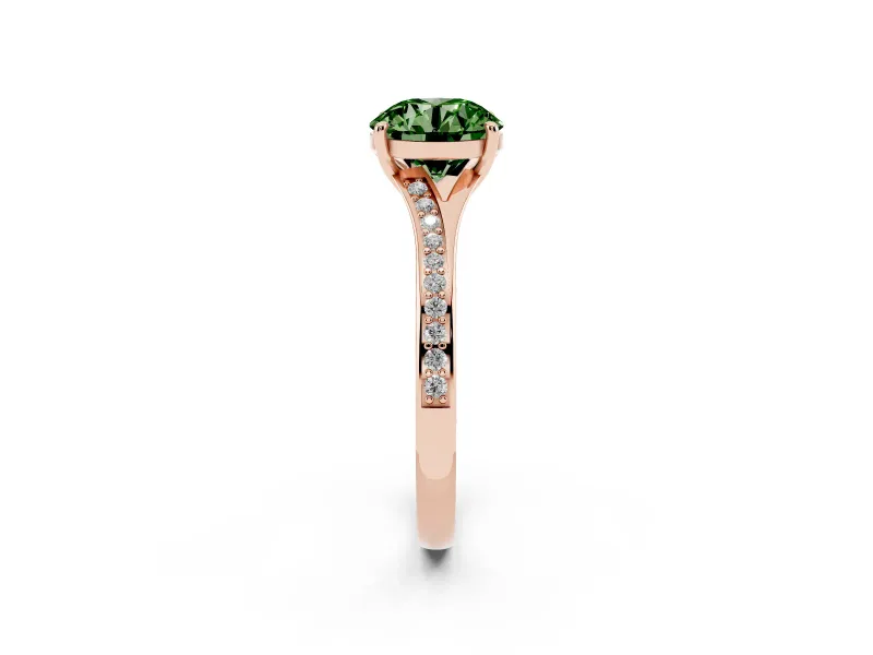 Round Pave Solitaire Engagement Ring Setting for a Fancy Green Lab-Grown Diamond | Sweeping Shoulders | Rose Gold