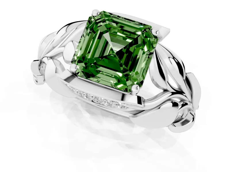 Asscher Cut Leaf Bypass Engagement Ring Setting for a Fancy Green Lab-Grown Diamond | Platinum
