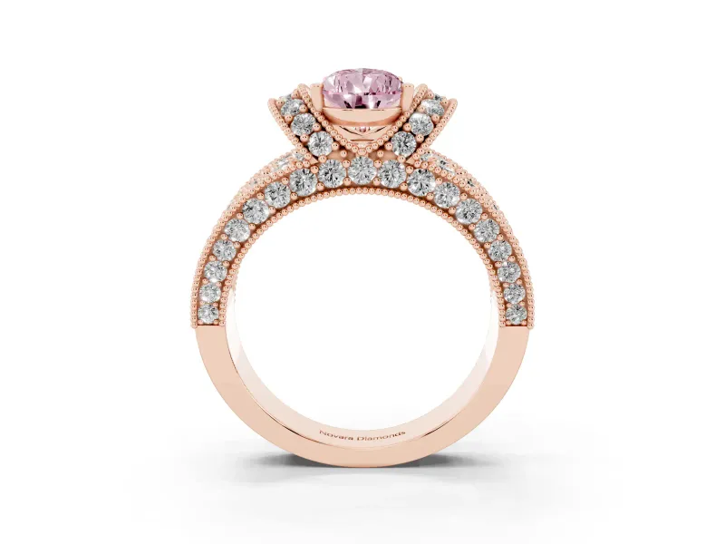 Pear-Shaped Vintage Pave Engagement Ring Setting for a Fancy Pink Lab-Grown Diamond | Milgrain Edges | Rose Gold