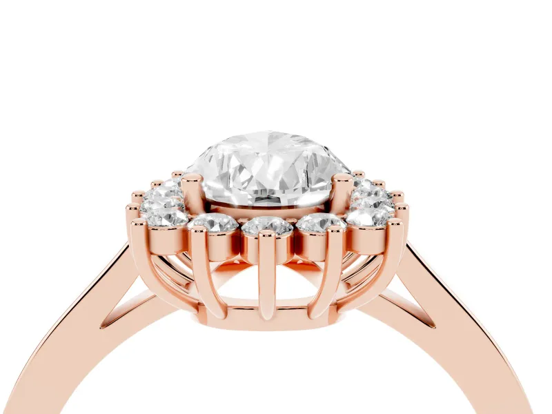 Pear Cut Diamond Halo Ring Set in Rose gold with Round Halo and Smooth Solitaire Band