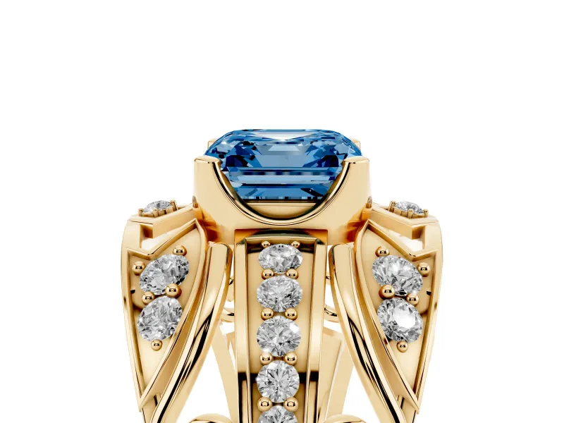 Asscher Cut Art Deco Engagement Ring Setting for a Fancy Blue Lab-Grown Diamond | Yellow Gold
