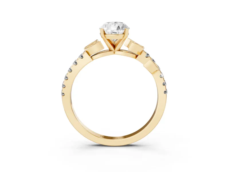 Pear-Shaped Leaf Pavé Engagement Ring Setting | Leaf Motif Shoulders | Yellow Gold