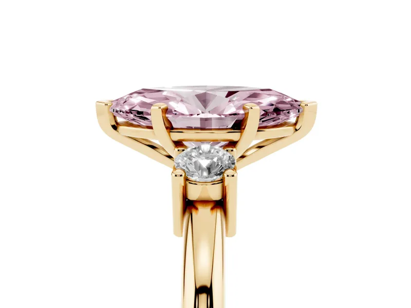 Marquise Three Stone Engagement Ring Setting for a Fancy Pink Lab-Grown Diamond | Round Side Stones | Yellow Gold
