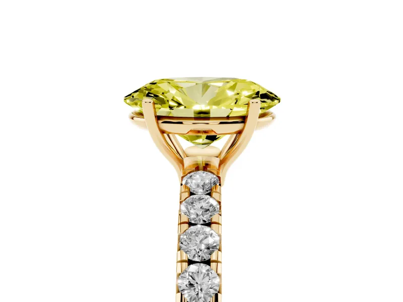 Oval Pave Solitaire Engagement Ring Setting for a Fancy Yellow Lab-Grown Diamond | Shared Prong Band | Yellow Gold