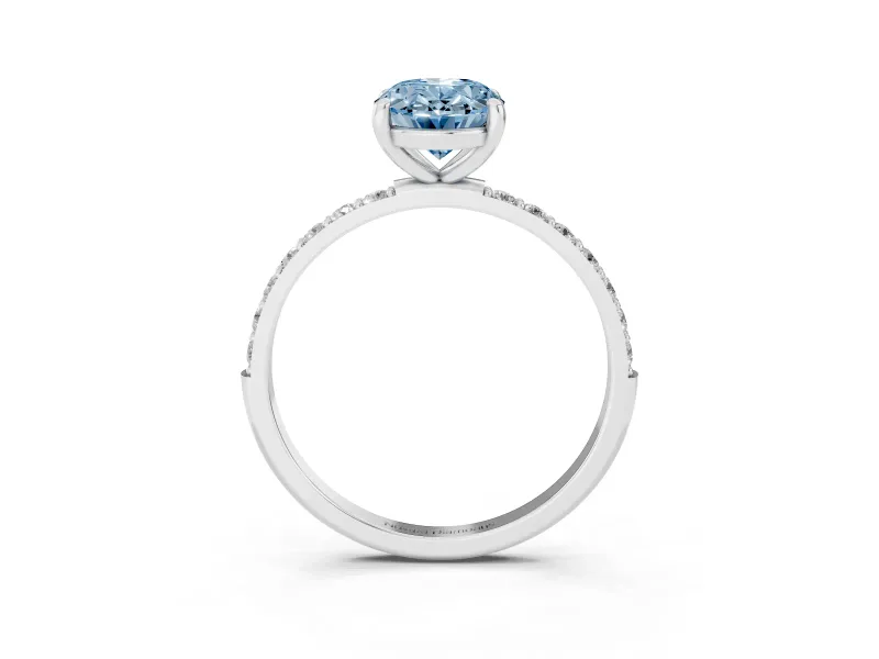 Oval Pave Solitaire Engagement Ring Setting for a Fancy Blue Lab-Grown Diamond | Pave Shoulders | Sterling Silver