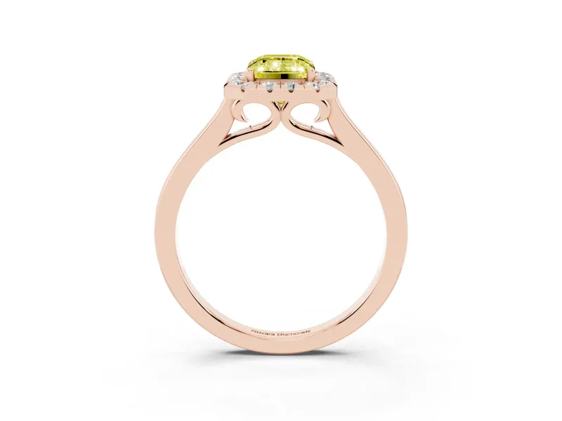 Emerald Cut Halo Engagement Ring Setting for a Fancy Yellow Lab-Grown Diamond | Flat Tapered Band | Rose Gold