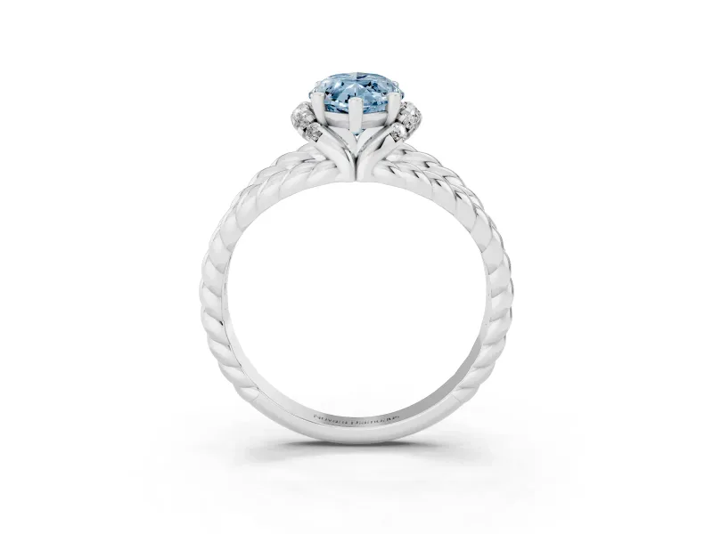 Fancy Blue Marquise Cut Diamond Halo Ring Set in Platinum with Twisted Band and Prong Setting