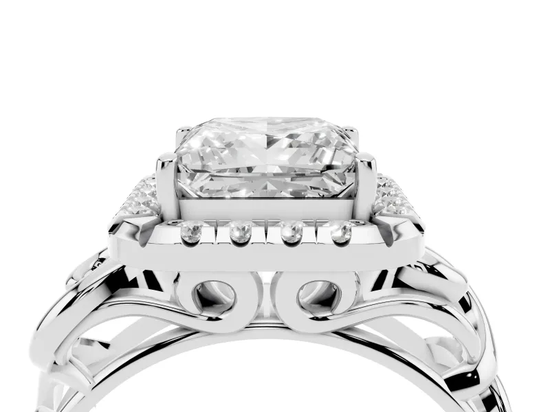 Princess Cut Diamond Halo Ring Set in Platinum with Scrollwork Band and Prong Setting