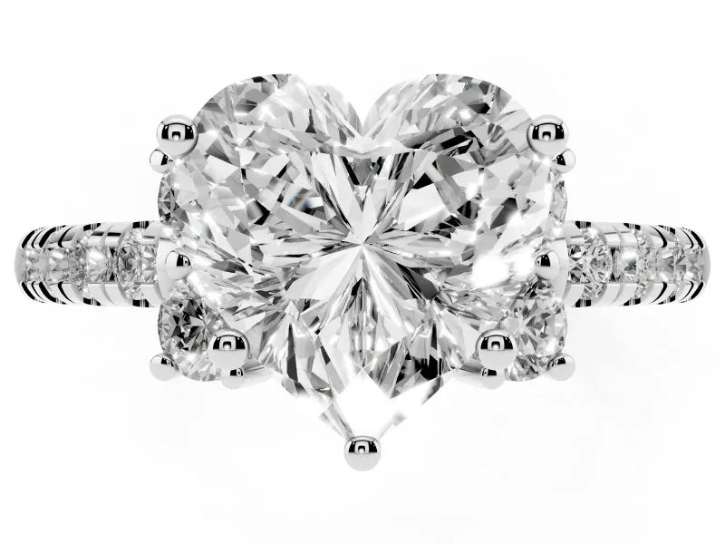 Heart-Shaped Side Stone Pave Engagement Ring Setting | Paired Round Accents | Sterling Silver