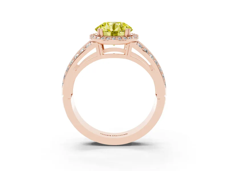 Round Halo Engagement Ring Setting for a Fancy Yellow Lab-Grown Diamond | Split Shank | Rose Gold