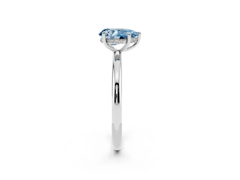 Pear-Shaped Hidden Halo Ring Setting for a Fancy Blue Lab-Grown Diamond | Sterling Silver