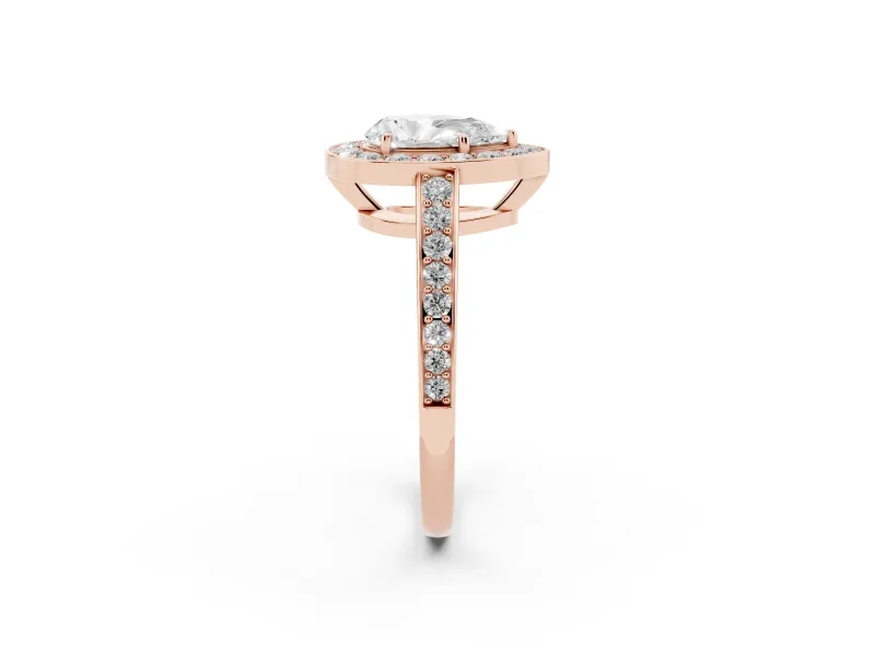 Pear Cut Diamond Halo Pavé Engagement Ring Set in Rose gold with Bezel Setting