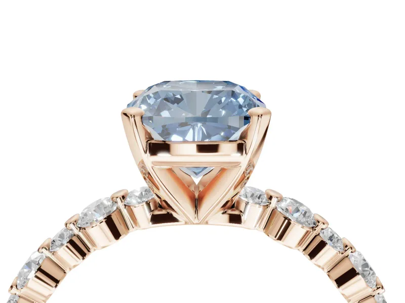 Cushion Cut Pavé Solitaire Engagement Ring Setting for a Fancy Blue Lab-Grown Diamond | Alternating Accents | Rose Gold