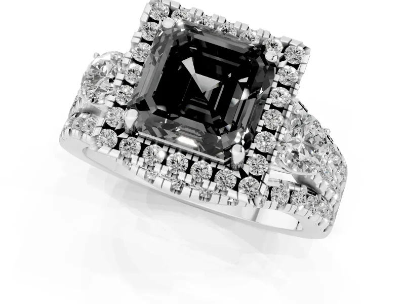 Asscher Cut Halo Split Shank Engagement Ring Setting for a Black Center | Platinum