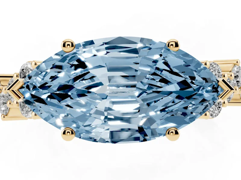 Marquise Scattered Accent Engagement Ring Setting for a Fancy Blue Lab-Grown Diamond | Yellow Gold