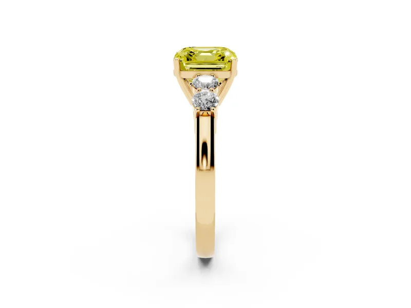 Asscher Cut 5 Stone Engagement Ring Setting for a Fancy Yellow Lab-Grown Diamond | Yellow Gold