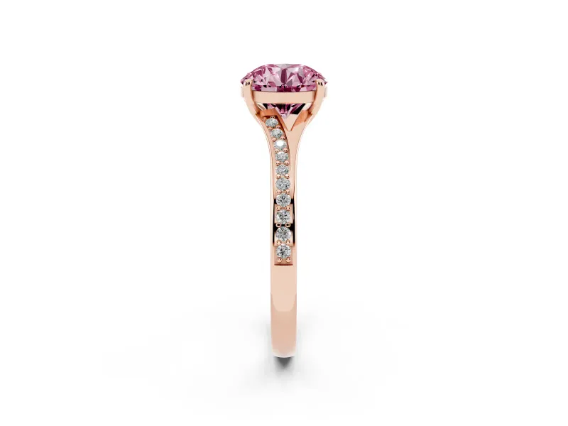 Round Pave Solitaire Engagement Ring Setting for a Fancy Pink Lab-Grown Diamond | Sweeping Shoulders | Rose Gold