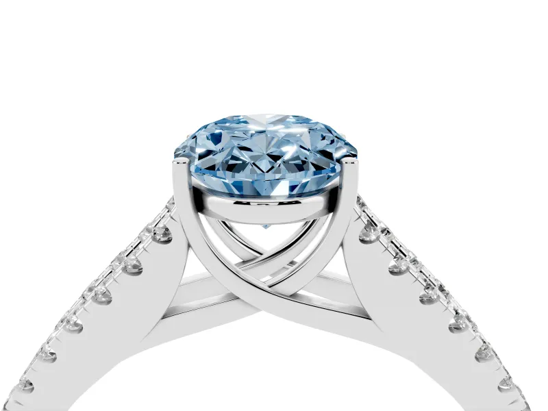 Oval Graduated Split Shank Engagement Ring Setting for a Fancy Blue Lab-Grown Diamond | Platinum