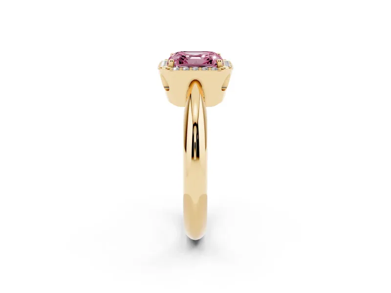 Asscher Cut Halo Engagement Ring Setting for a Fancy Pink Lab-Grown Diamond | Plain Tapered Band | Yellow Gold