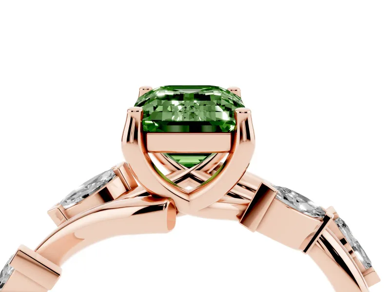 Emerald Cut Twisted Vine Engagement Ring Setting for a Fancy Green Lab-Grown Diamond | Rose Gold