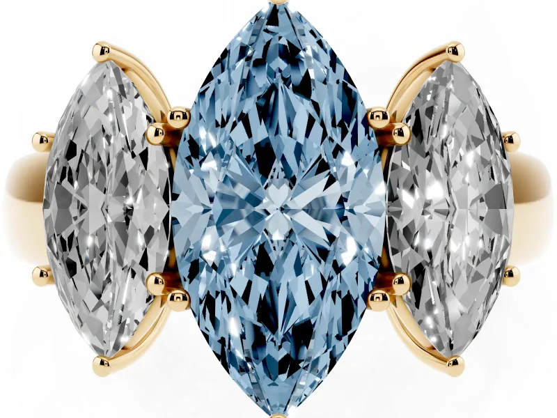 Marquise 3 Stone Engagement Ring Setting for a Fancy Blue Lab-Grown Diamond | Yellow Gold