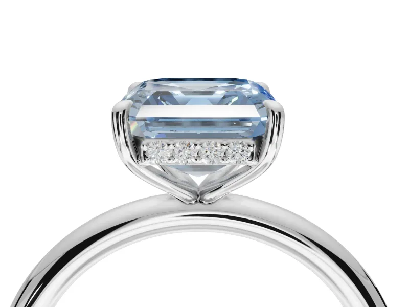 Asscher Cut Hidden Halo Ring Setting for a Fancy Blue Lab-Grown Diamond | Platinum