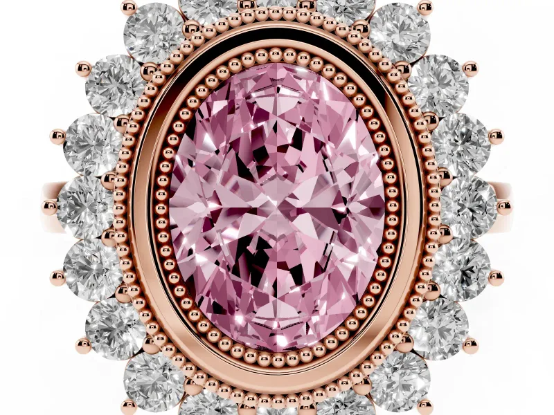 Oval Bezel Halo Engagement Ring Setting for a Fancy Pink Lab-Grown Diamond | Rose Gold